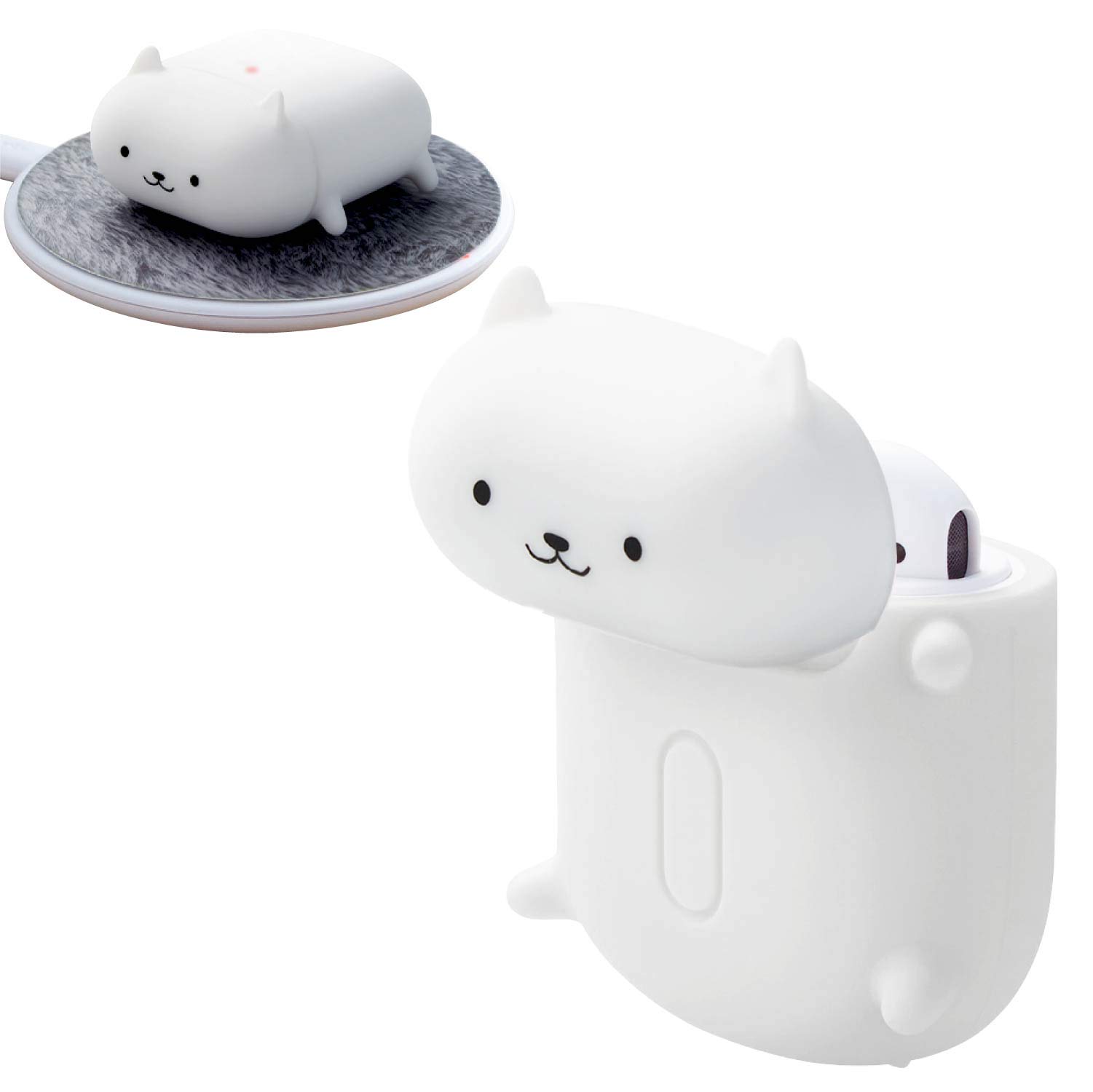 ELECOM AirPods Case Silicone Wireless Charging Compatible Animal Design White Cat AVA-APSCANCATW