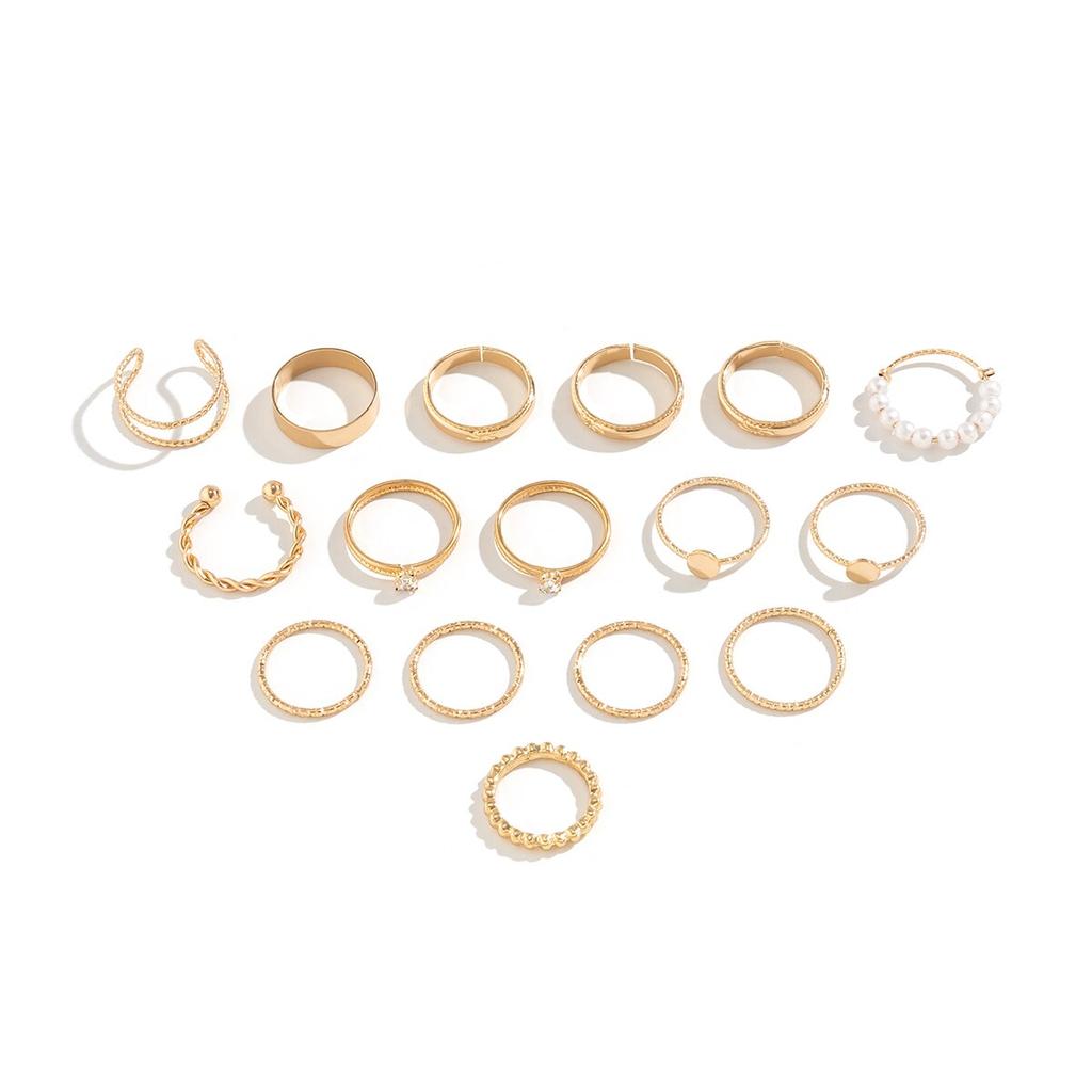 16Pcs/Set Vintage Gold Color Zircon Rhinestone Rings Set for Women Wed Bridal Boho Geometric Rings Jewelry Gift Y2K Accessories