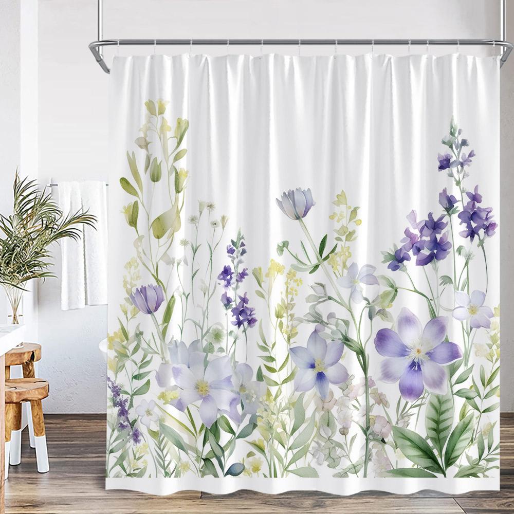 Flowers Watercolor Shower Curtains Colorful Flower Plants Bamboo Greenery Bathroom Decorations Modern Bath Curtain With Hooks