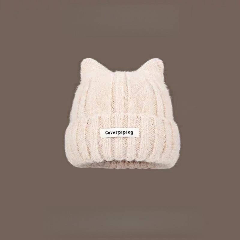 Cute Warm Woolen Hat for Women Girls Fashion Versatile Kitten Ear Knitting Hat Funny Warm Cold Proof Couple Ear Protection Hat