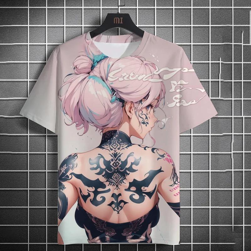 Anime Goddess Back Tattoo Men's T-shirt 3D Printed T-shirt Casual Loose Short Sleeve T-shirt Home Top