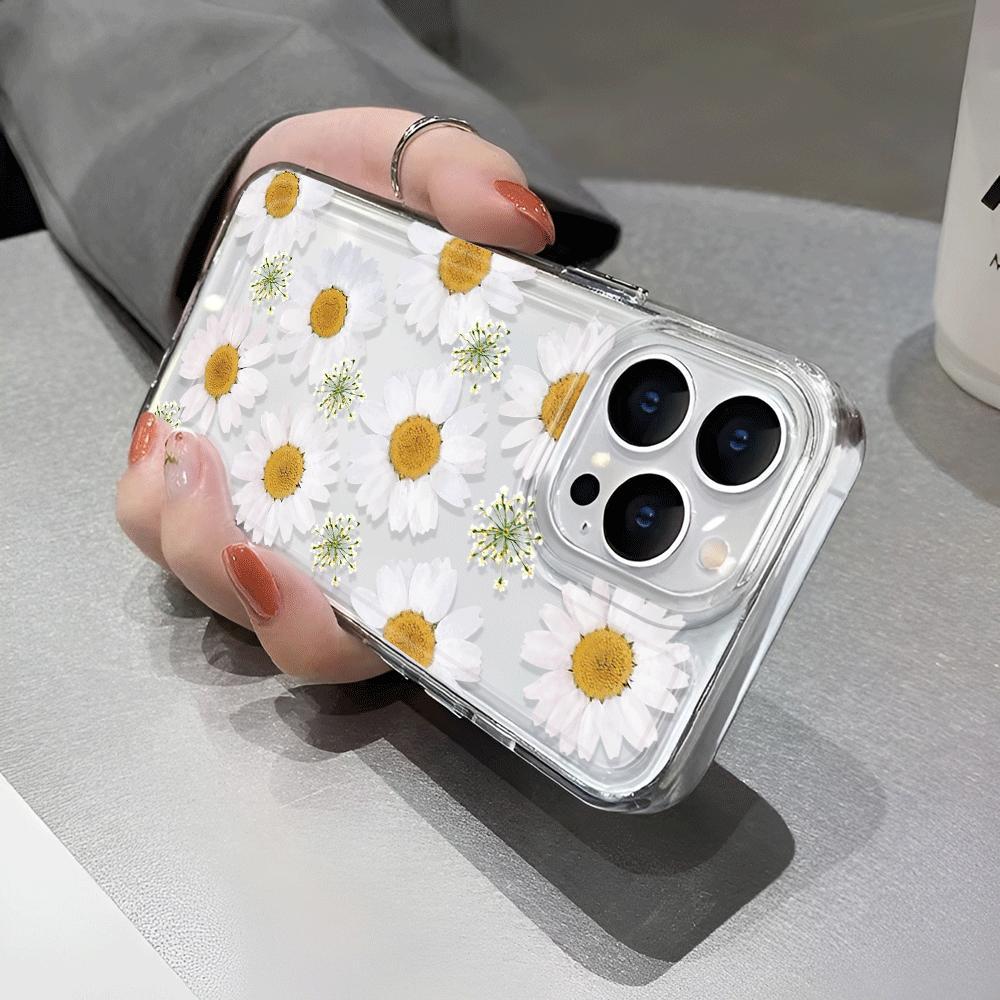 Full Screen Small Chrysanthemums Transparent Phone Case For IPhone 16 15 14 13 12 11 Pro Max 7 8 plus X XR XS Soft Case