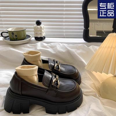Franse ronde neus dikke hak platform Brits 2025 lente nieuwe veelzijdige enkele schoenen zwart retro loafer kleine leren schoenen dames