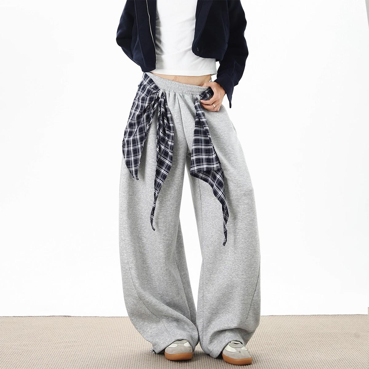 

Unisex Plaid Wide-Leg Curved Blade Street Dance Pants - Autumn/Winter Casual Hip Hop Style XL