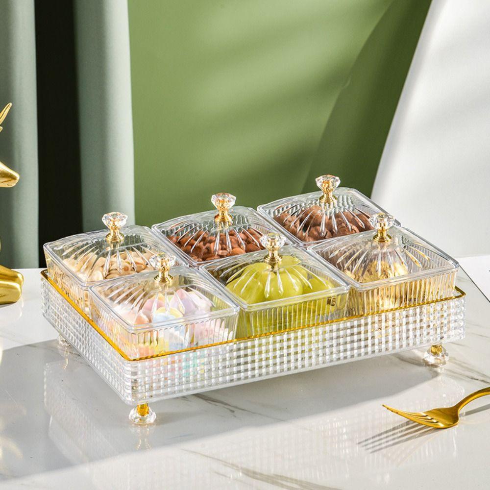 4\6Pcs Elegant Nordic Fruit Plate Light Luxury Cake Container Sugar Plate with Lid Refreshment