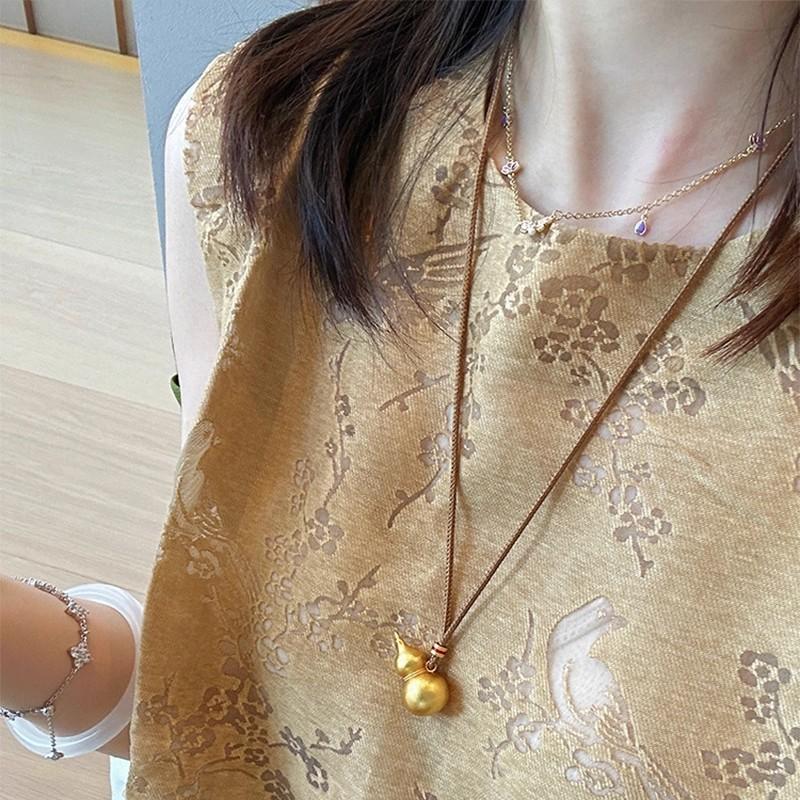 Новое китайское древнее песочное золото кулон-тыква ожерелье женское Фулу высококлассное нишевое ручной работы плетеное шнуровое ожерелье-свитер