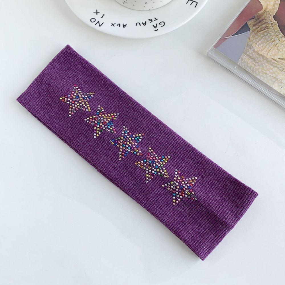 Wide Band Rhinestone Star Headband Non Slip Stretchy Sweatband Y2K Knit Hair Band  Sport Workout