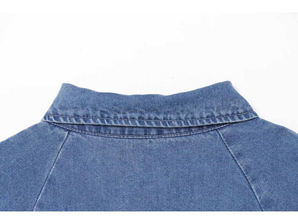 Spring 2025 Women's European & American Style Waist-Tie Denim Maxi Dress with Flared Skirt