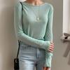 Women's Refreshing Mint Green Sheer Long-Sleeve Round Neck T-Shirt with Same-Day Shipping