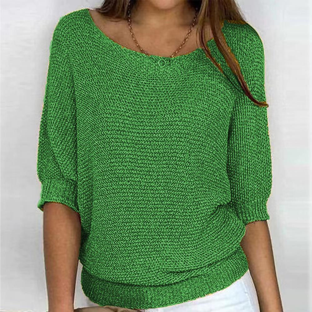 2026 Women's Solid Color Round Neck Knitwear Three-Quarter Sleeve Top