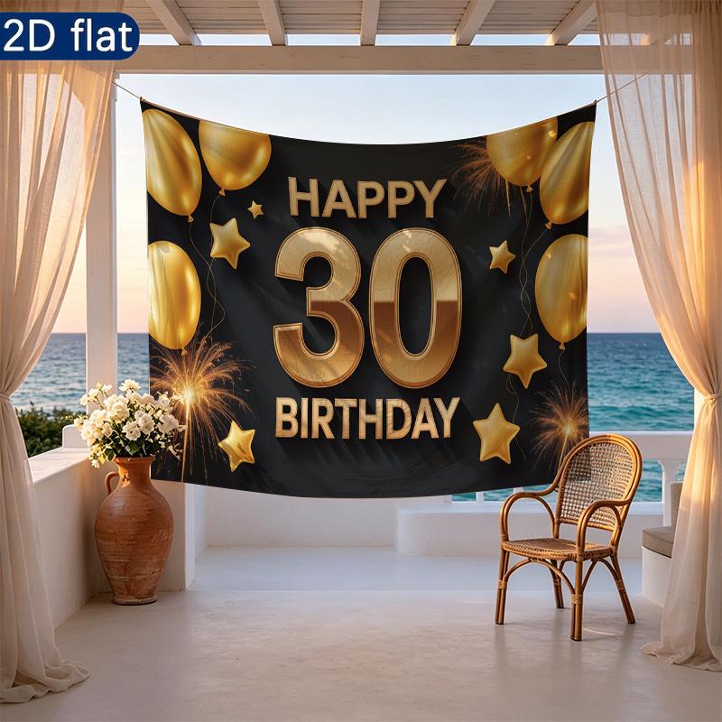 1pc Birthday & Wedding 30th Balloon Indoor/Outdoor Hanging Banner Golden
