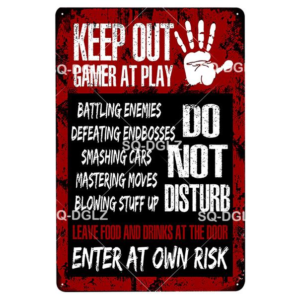 

[SQ-DGLZ] ІГРОВИЙ знак Вінтажна металева табличка Декор для дверей зовні жерстяних табличок Попереджувальний металевий знак Не впускай Плакат гравця 20x30cm（7.8x11.8inch）
