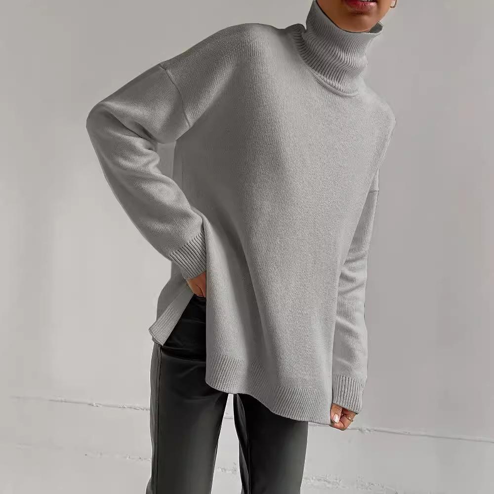 Women's Spilt Turtleneck Sweaters Oversized Long Sleeve Knitted Pullover Tops Casual Fall Winter Trendy Outfits Solid Color Basic Sweaters for Women