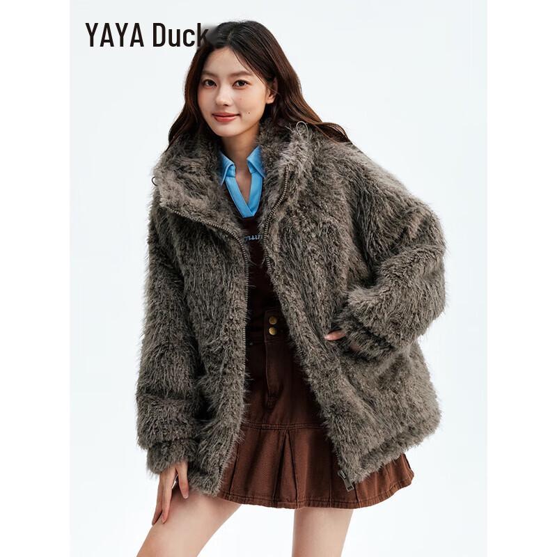 

YAYA 2025 Hooded Plush Short Down Jacket
