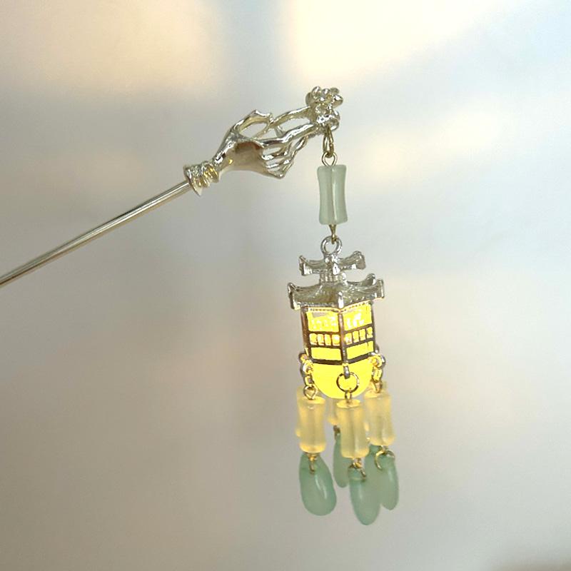 

1 шт., классический головной убор с кисточками, китайский стиль, сплав, светящийся дворцовый фонарь, шпилька для волос, высококачественный