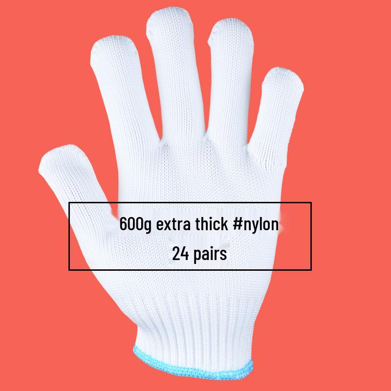 Men's Durable White Cotton Nylon Work Gloves for Construction