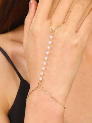 Chain Bracelet Pearl Heart Chain Multi Layer Finger Chain Alloy Finger Bracelet