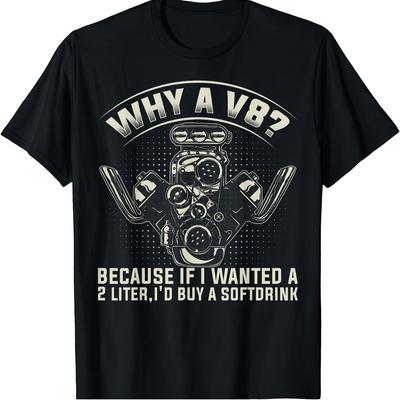 Vintage V8 Motor Grafik T-Shirt 100% Baumwolle Rundhals Kurzarm Sommer Lässig Herren T-Shirt Streetwear