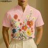 INCERUN Oversized Casual Men Lapel Short Sleeve Print Buttons Shirts