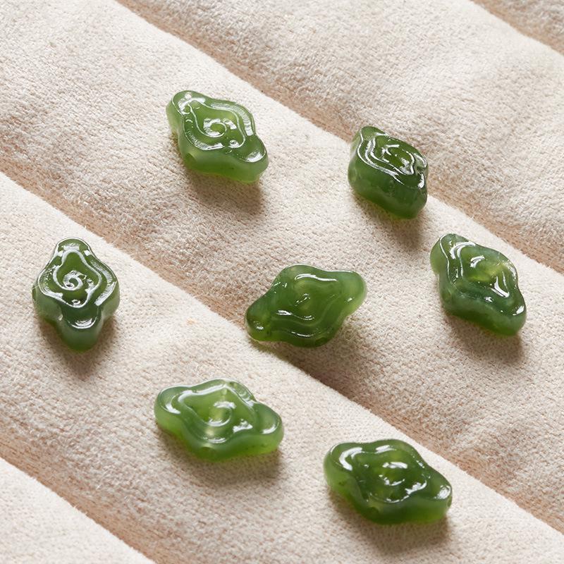 Hetian Jade Spinach Green Crystal Auspicious Cloud DIY Jewelry String