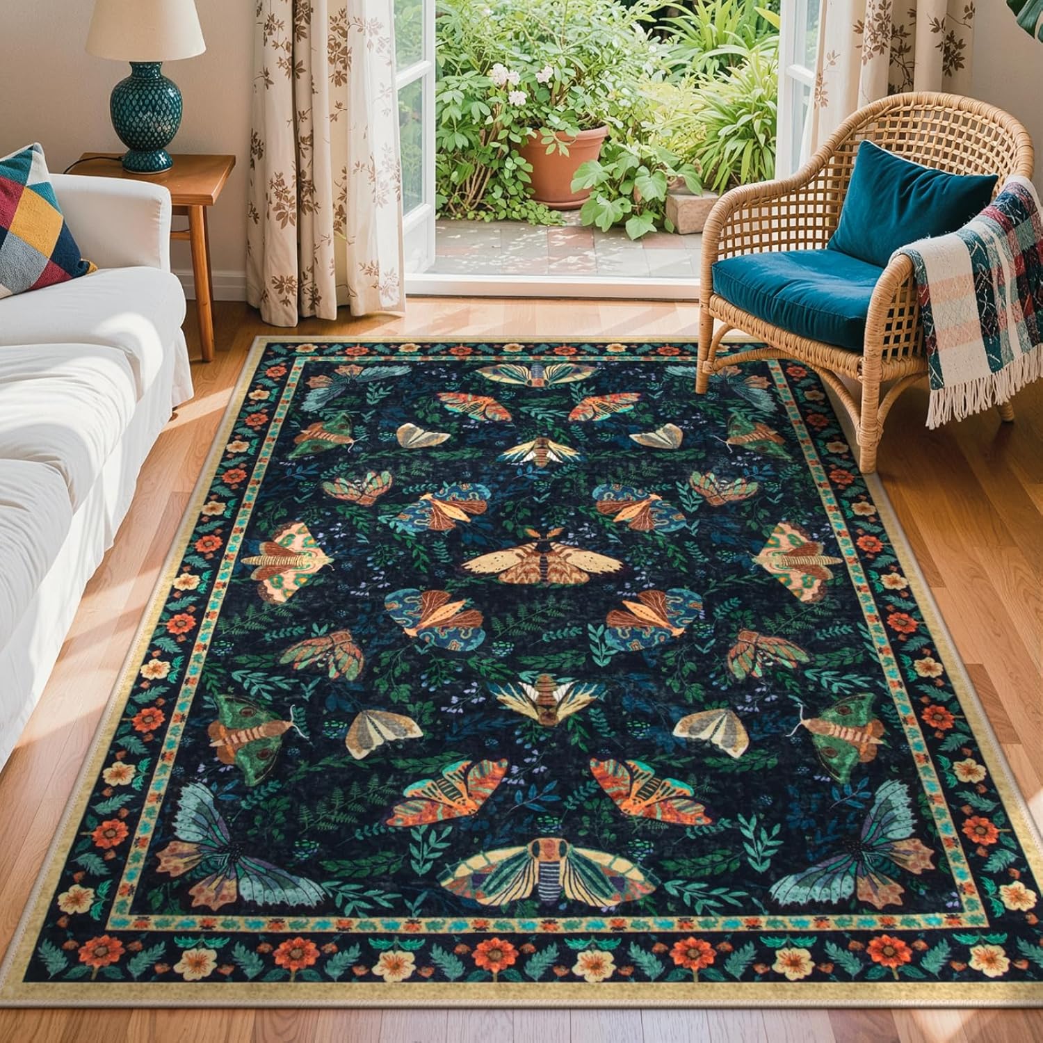 Zacht Insecten Vloerkleed voor Slaapkamer, Speels Vloerkleed voor Woonkamer Eetkamer, Vintage Nepwol Dun Tapijt, Antislip Vlekbestendig 80x120CM