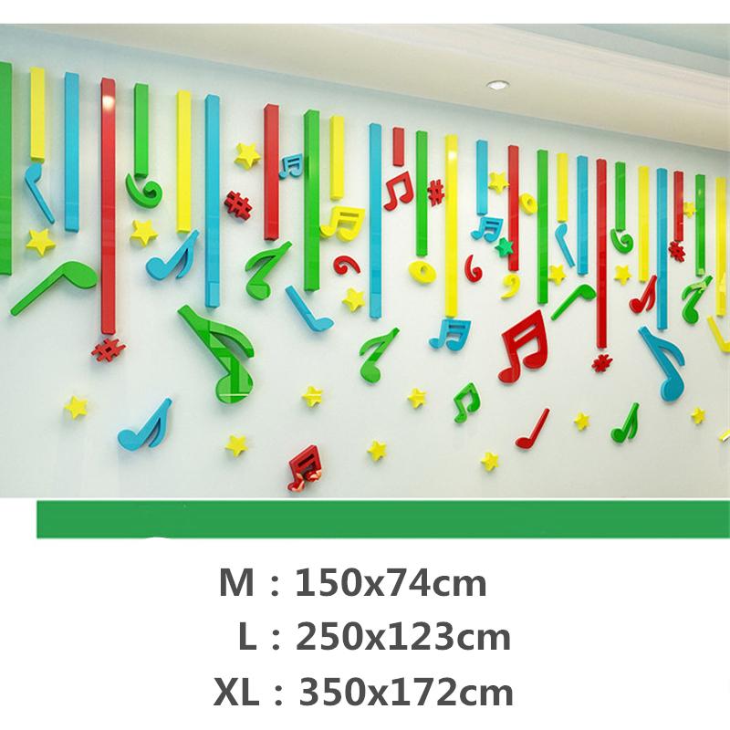 Colorful Musical Note Wall Sticker Music Classroom Layout Children S Bedroom Background Wal Decor Cartoon Stripe Mural 3d Decal S-about 100x49cm