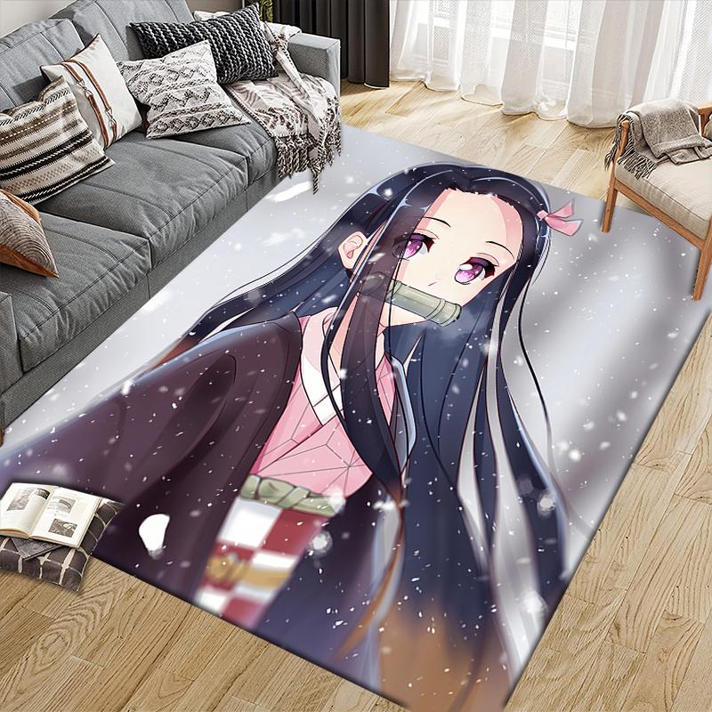 Demon Slayer Nezuko Square Area Rug, Non-Slip Floor Mat for Living Room, Perfect Gift for Nezuko Fans