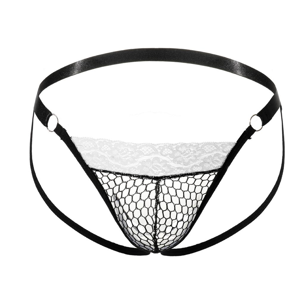 Men's Sexy Thong Sexy Mesh Fishnet Panties Hollow Passion Bed Flirting Panties Strap Lace Pants