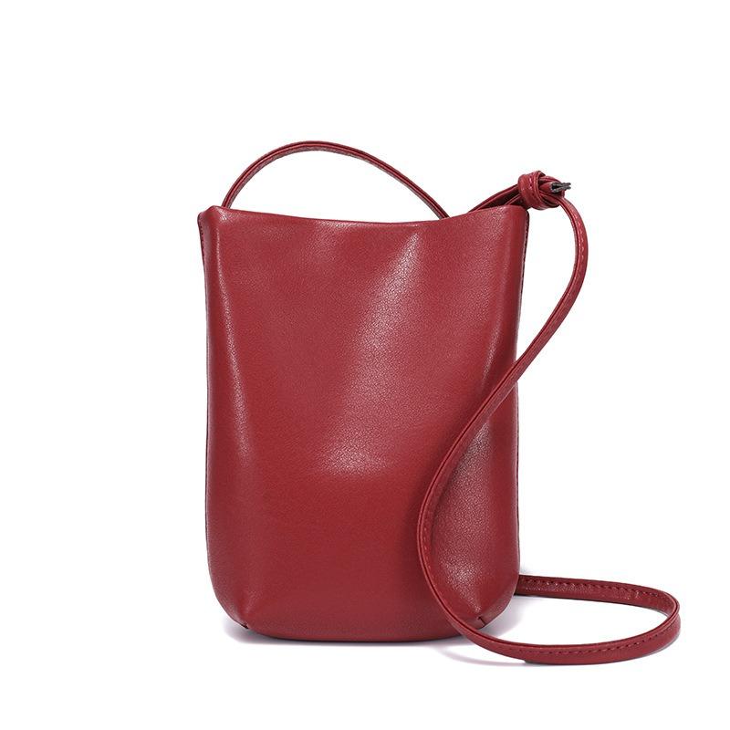 Genuine Leather Vintage Single-shoulder Crossbody Bag Mobile Phone Bag High-end Bucket Bag