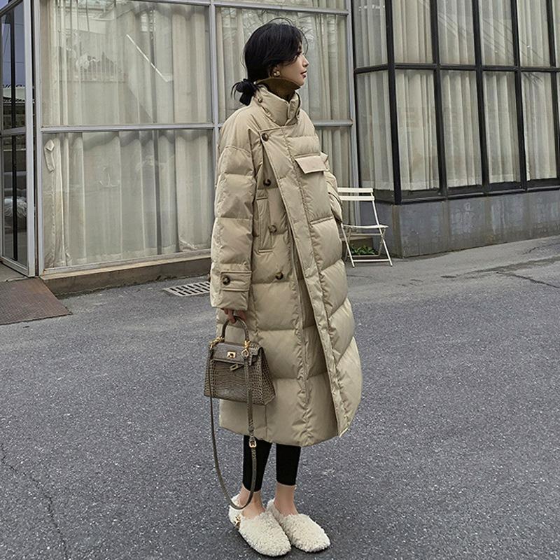 Giacca Imbottita in Piuma Moda Invernale, Design Largo di Media Lunghezza, Giacca Spessa Imbottita
