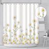 White Daisy Pattern Shower Curtain With Country Style Flower Design Bathroom Shower Curtain With 12 Hooks