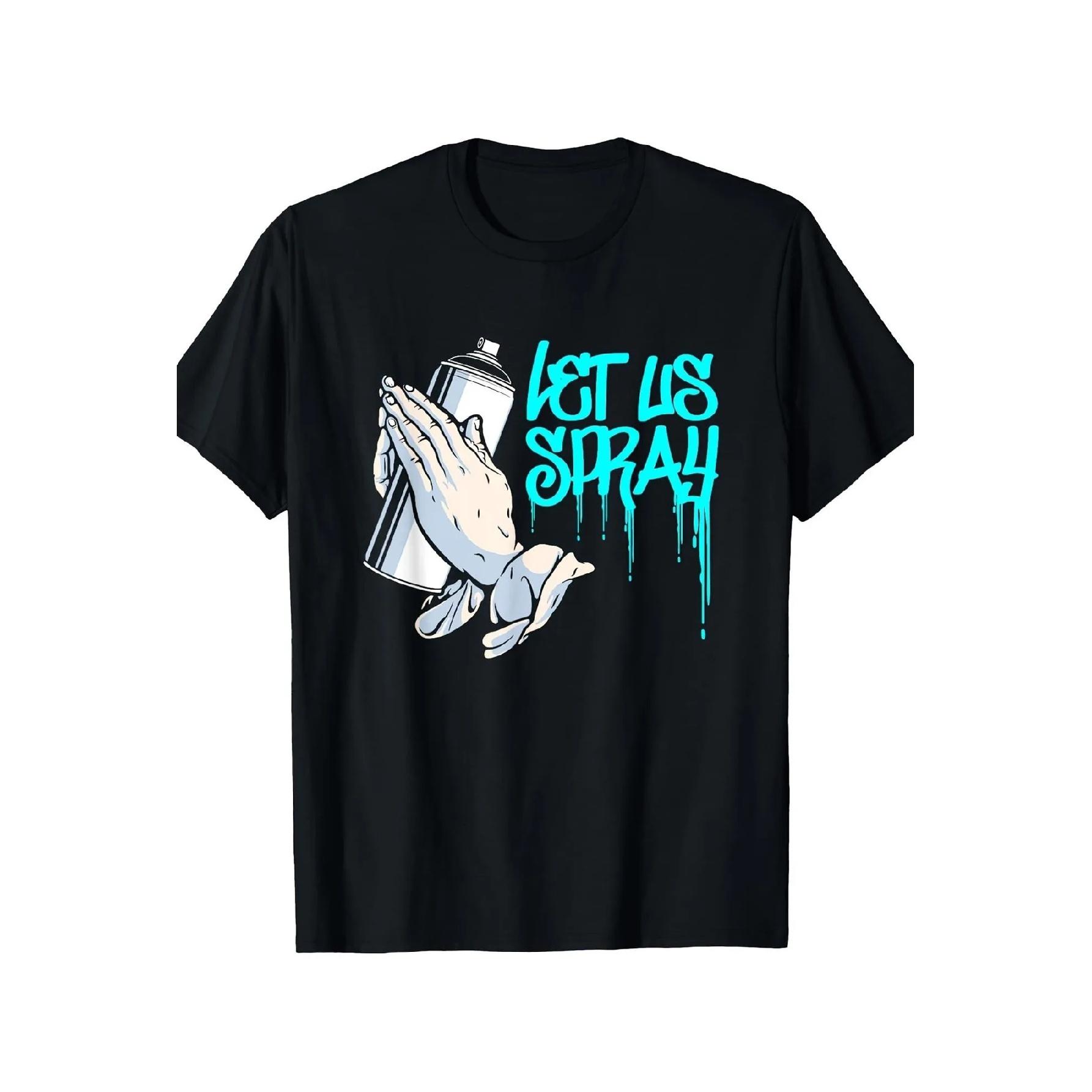 

Футболка с графическим принтом Let Us Spray Graffiti Art для мужчин, уличный стиль, с коротким рукавом, повседневный топ S чёрный