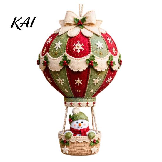 Decorative Wall Hanging Ornaments DIY Christmas Hot Air Balloon Ornament Kit, 3D Handmade Fabric Craft Festive Home Decor Project with Santa