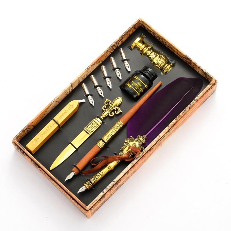 European Style Alloy Vintage Feather Pen Set Fountain Dip Feather Pen Set