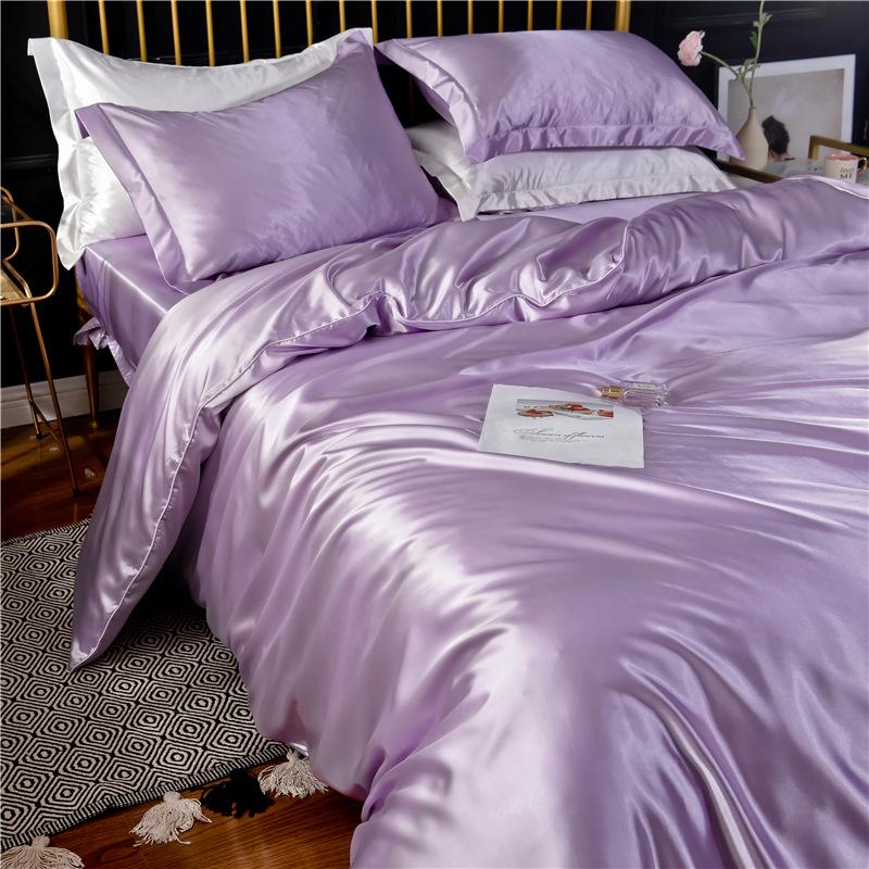 Summer Nude Four-Piece Solid Color Mulberry Silk Bedding Set with Ice Silk Bed Sheet