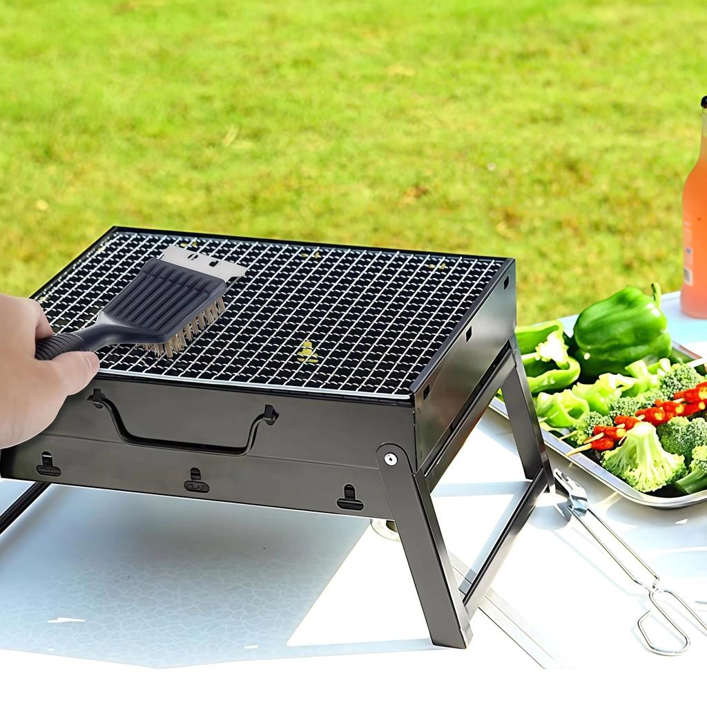 Metal Grill Brush with Scraper Grill Cleaning Brush Durable Stainless Steel Bristle Grill Accessories