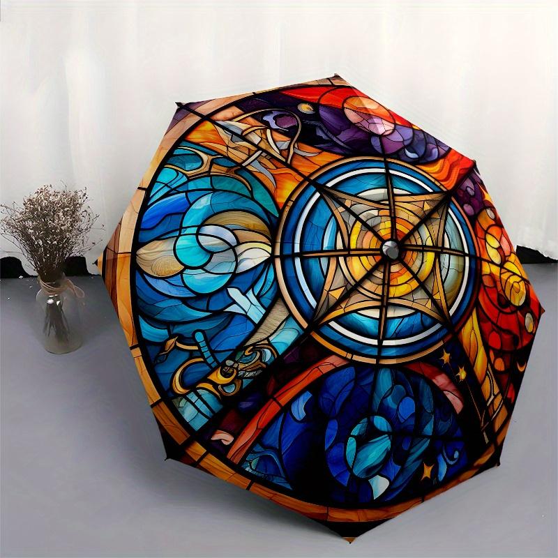 Stained Window Panel: Vibrant Artwork for Home DecorUmbrella, Portable 3-Fold Compact Umbrella for Men & Women Gift