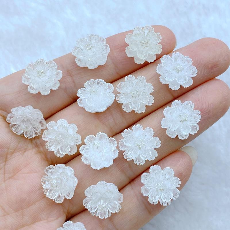 60 Stück neue, niedliche Mini-Nagellacke aus Kunstharz (11 mm), glänzende Cartoon-Blumen, flache Rückseite, Verzierungen für Haarschleifen und Accessoires