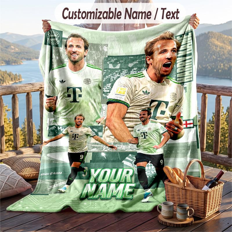Flannel Blanket Harry Kane Print Custom Name Text Soft Throw for Sofa Bed