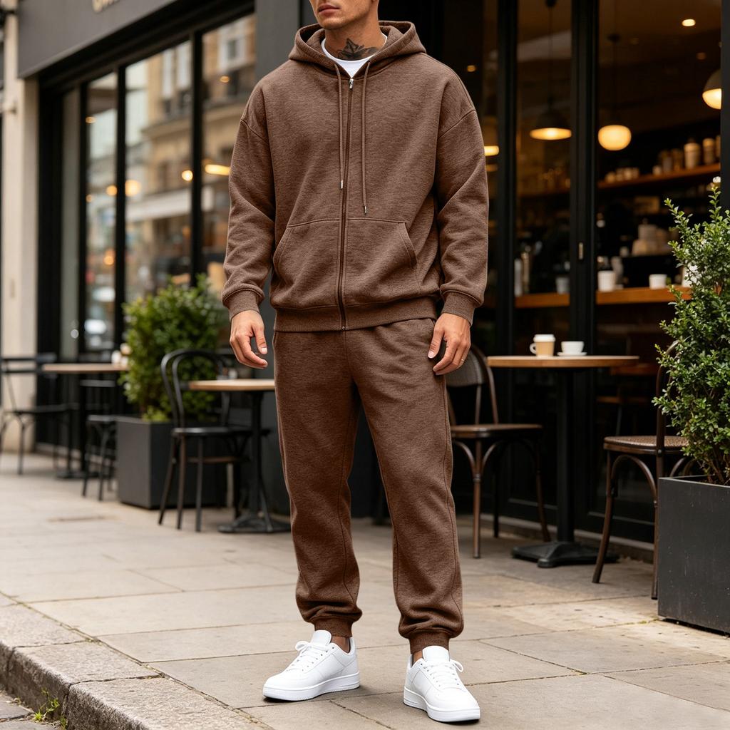Men's 2-Piece Hoodie Sweatshirt Set Color Casual Sportswear for Everyday Wear