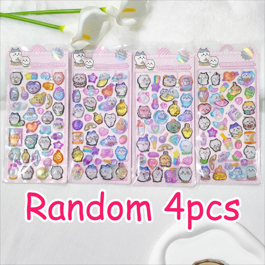 4 Pcs 3D Crystal Glow Stickers - Mix Sanrio Capybara Kuromi Decals Ideal for DIY Handbook Journal & Decor Gifts
