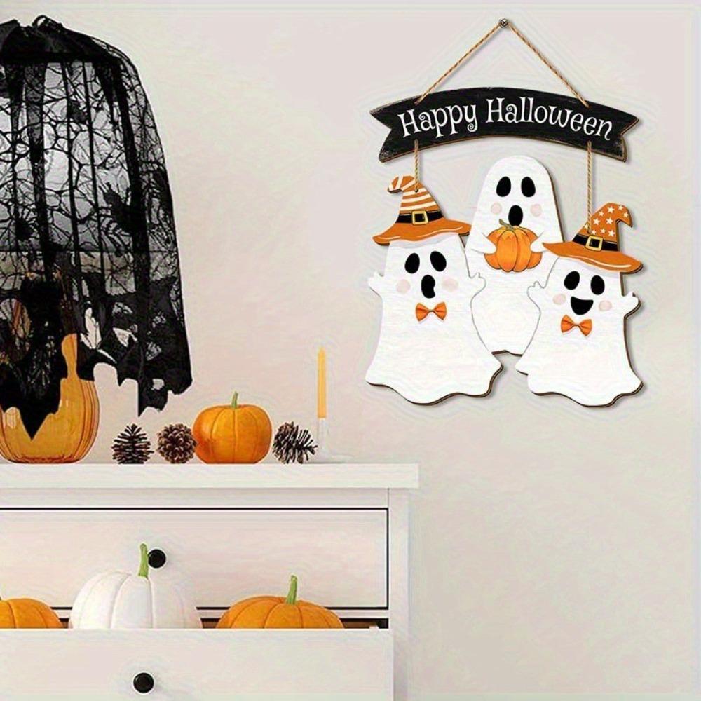 Cartoon Halloween Ghost Door Sign Wooden Door Hanging Haunted House Hanging Door Plate Farmhouse