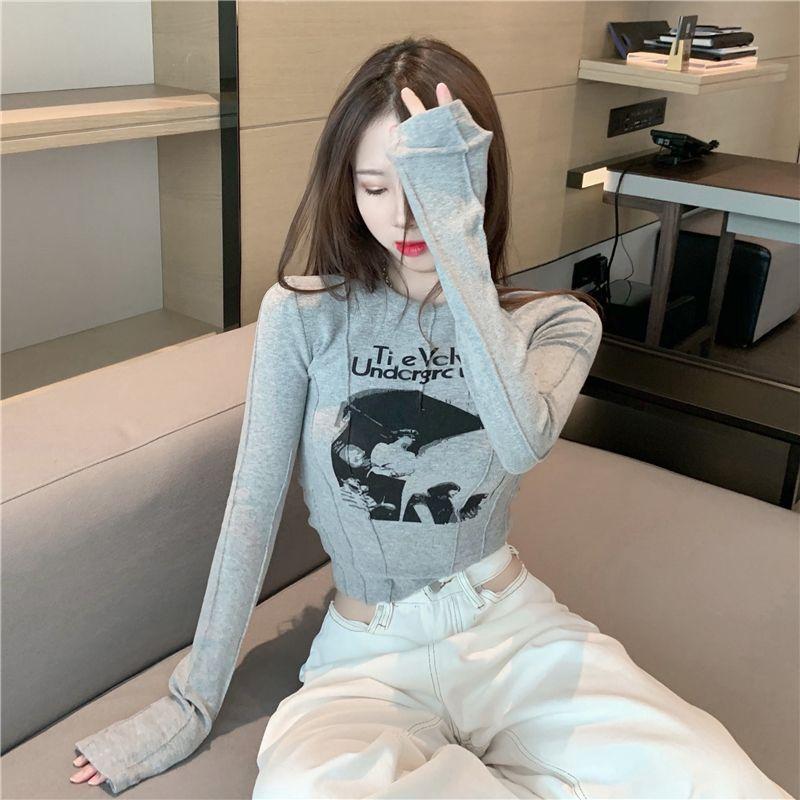Sexy Women T-shirts Printed Long Sleeve Girls Y2K Tees Street Wear Fashion Casual Tops