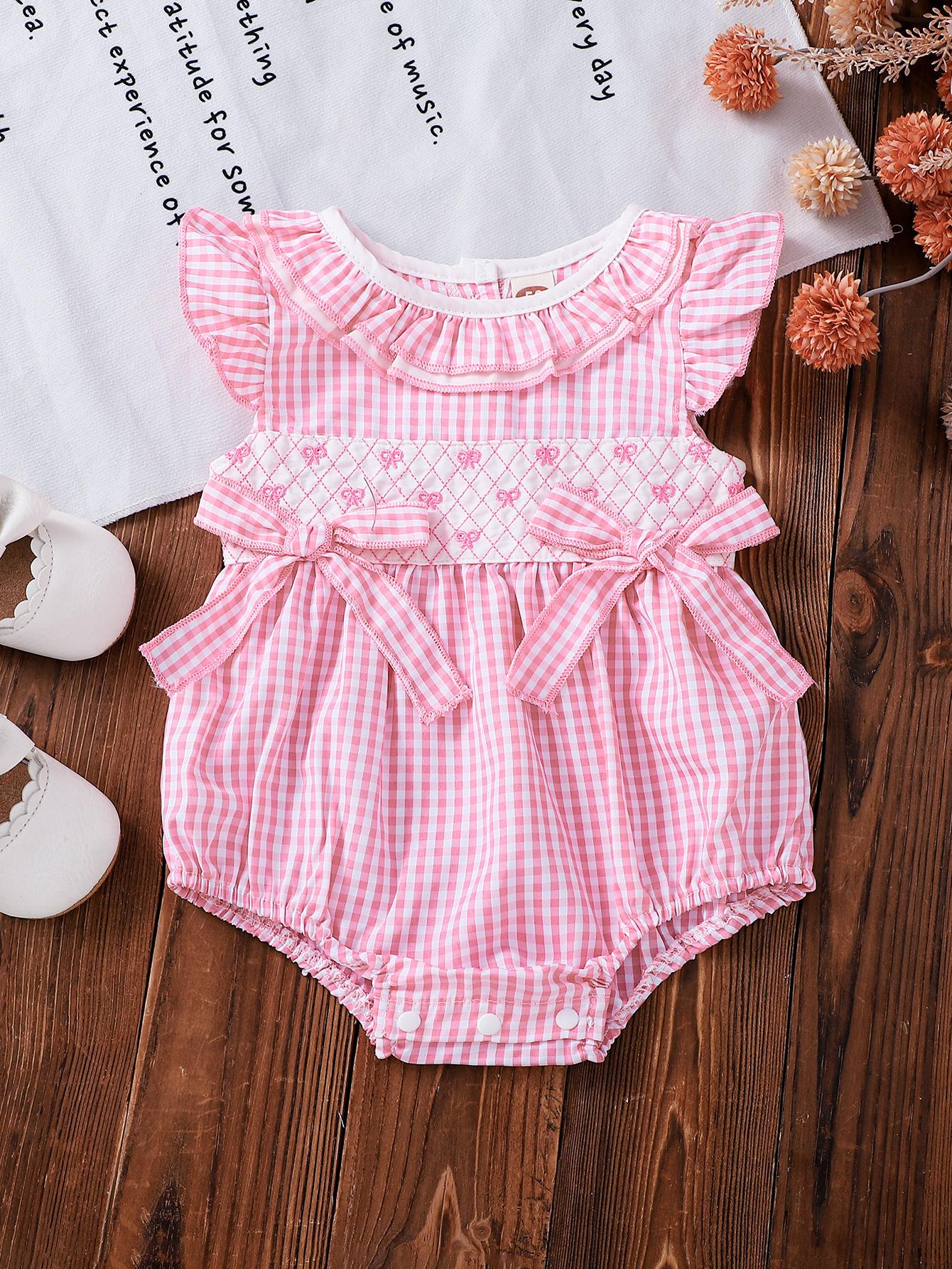 

Sweet Blue Checkered Infant Onesie with Lace Collar & Bows 59/66/73/80/90 хлопок конфеты