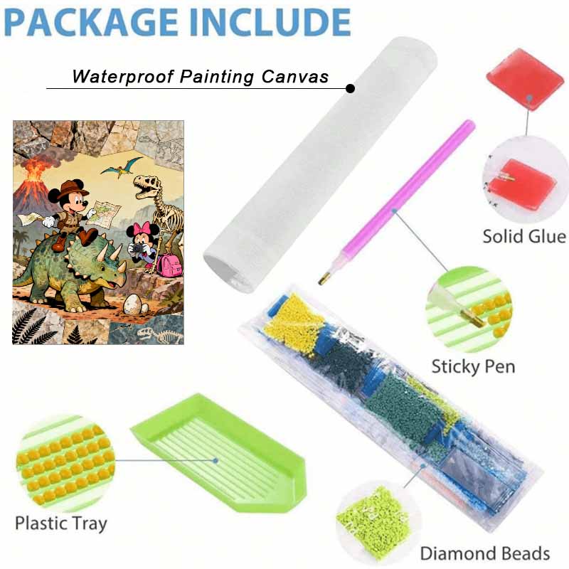 Disney 5d diamond painting, Mickey dinosaur adventure diamond art painting diy handmade sticker gift, home decoration painting