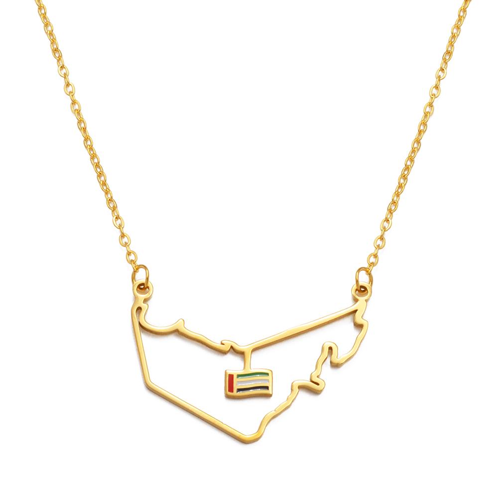 Women s Stainless Steel United Arab Emirates Map Flag Necklaces for Party UAE Charms Maps #326621 50cm(19.69in)&Necklace