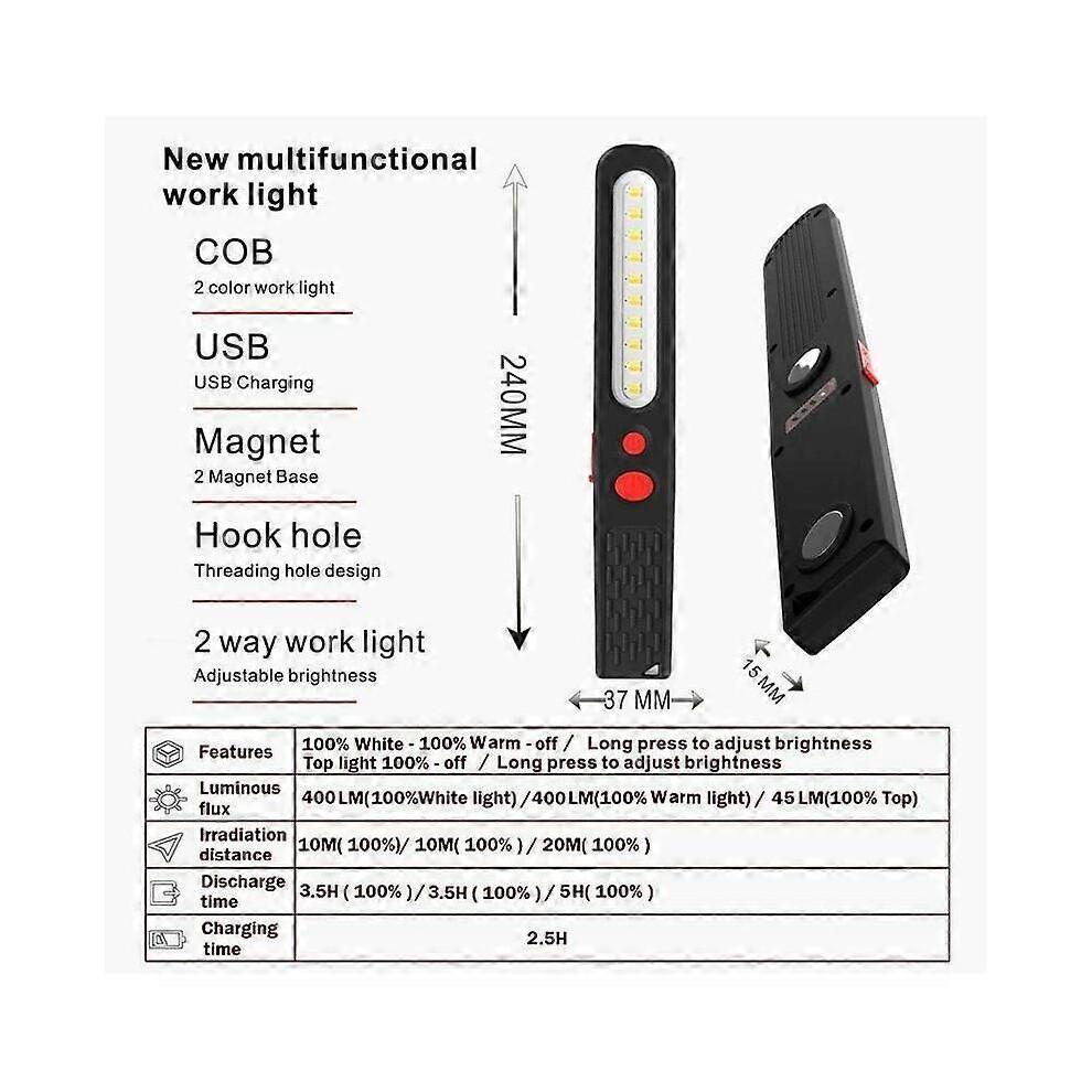 Rechargeable LED Work Light, Dual Color Combo Light 2 in 1 Inspection Lamp and 3W COB LED Torch Lamp with Dual Magnetic for Auto Garage Workshop Campi