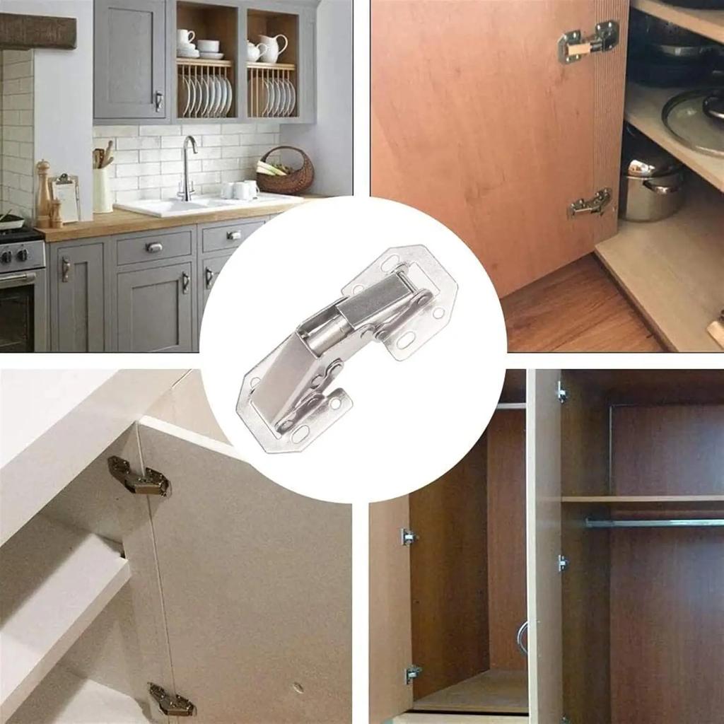 2/6PCS 90 Degree Steel Cabinet Hinges with Screws No-Drilling Buffer Hinge Kitchen Cabinet Cupboard Hinges DIY Furniture Hardware Tools