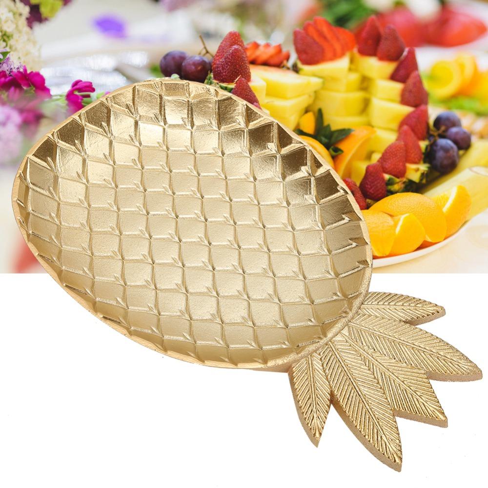 Resin Material Pineapple Serving Tray Gold Color Fruit Serving Plate Table Decoration