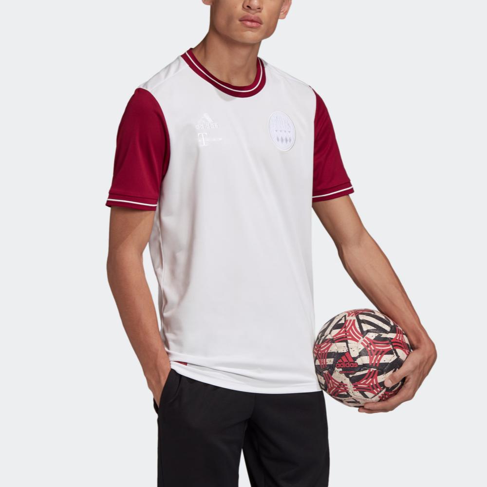 Adidas Bayern Color Block Crew Neck Short Sleeve Football Shirt Men Tops White FP7616